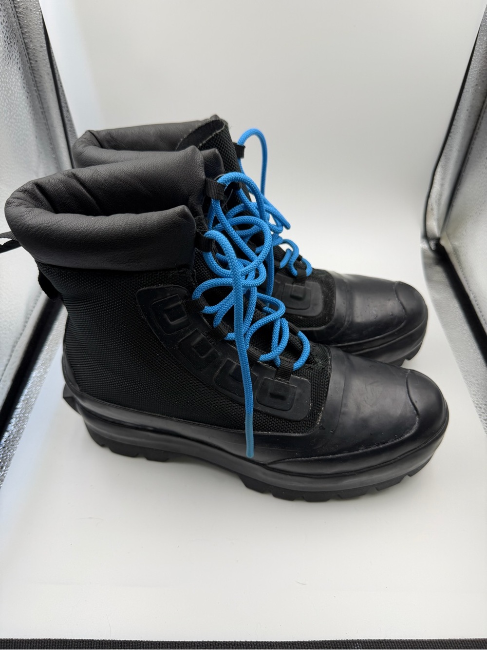 Converse Black High-Top Sneakers with Bright Blue Laces